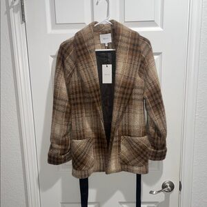 Greylin Tan and Brown Plaid Teddy Jacket